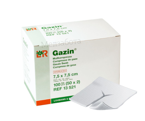 Салфетки марлевые Gazin (Газин) с Y вырез 7.5 см х 7.5 см стерил. 2шт/уп арт. 13521