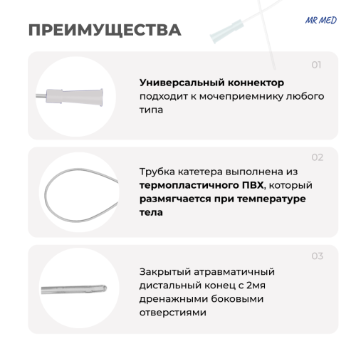 Катетер Нелатона 12 СН/Fr урологический женский, длина 200 мм, MR MED